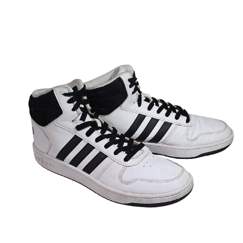 Adidas Hoops 2.0 Mid Basketball Black and White Sneakers Mens Size 11.5